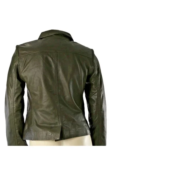 Zadig & Voltaire Liam Green Leather Button Down Collared Jacket Size XS